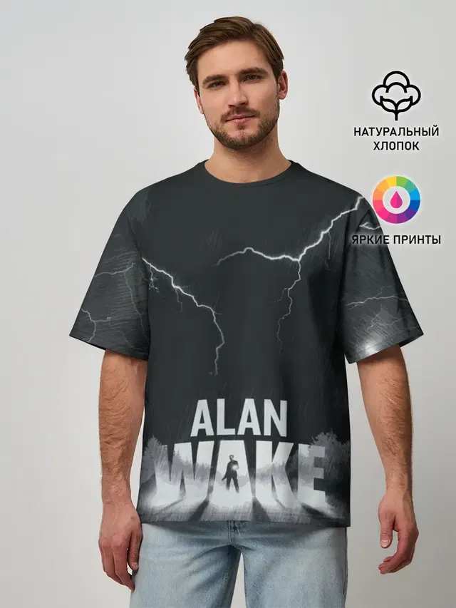 Мужская футболка оверсайз с принтом «Alan Wake Dark Place — Dark Place»