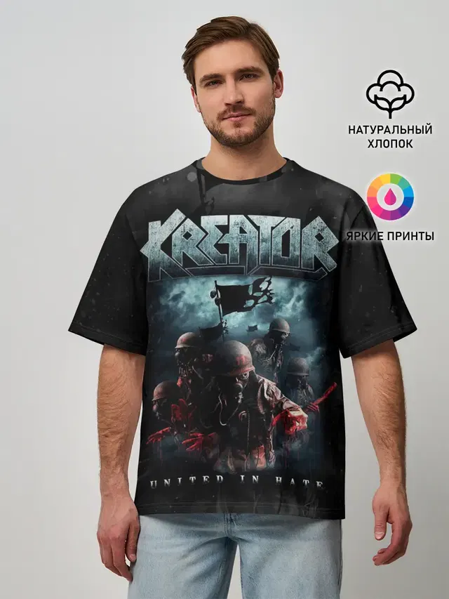 Мужская футболка оверсайз с принтом «Разный рок — Kreator»