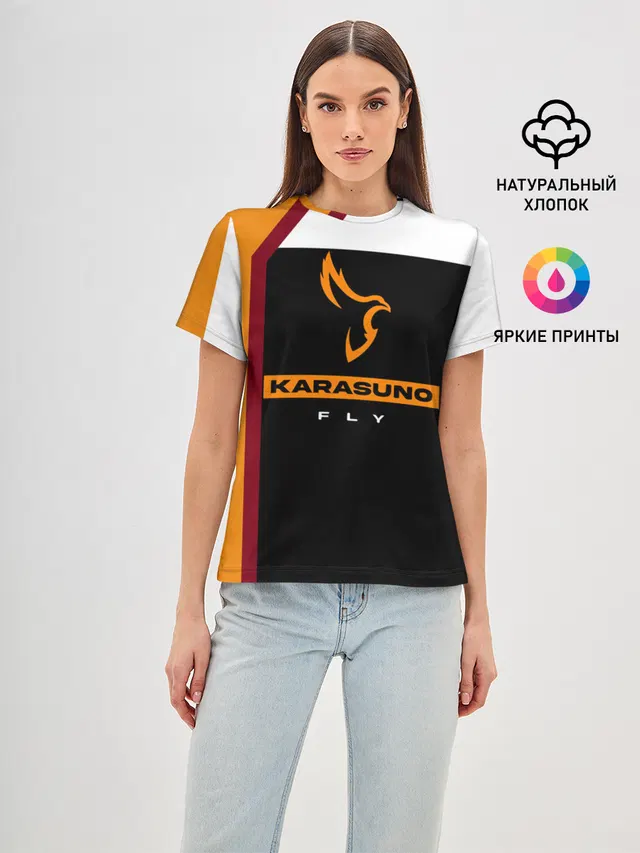 Женская базовая футболка с принтом «Хайкью — Старшая школа Карасуно Haikyu!!»