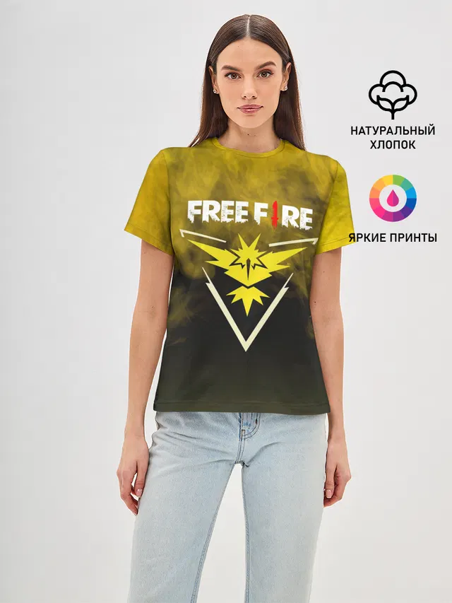 Женская базовая футболка с принтом «Freefire Yellow Smoke»