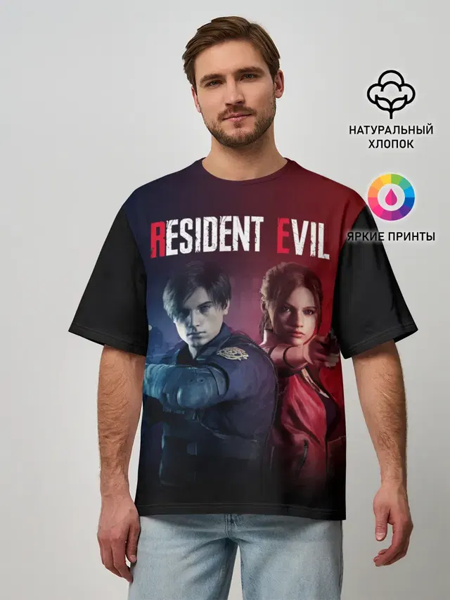 Мужская футболка оверсайз с принтом «Leon Kennedy — Resident Evil 2»