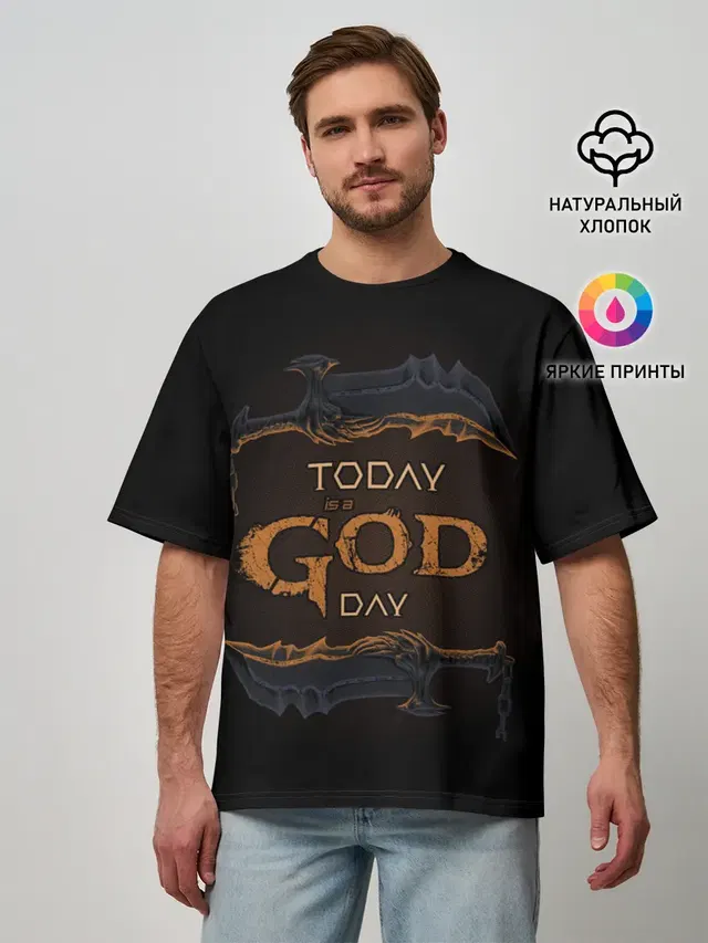 Мужская футболка оверсайз с принтом «God day GOW»