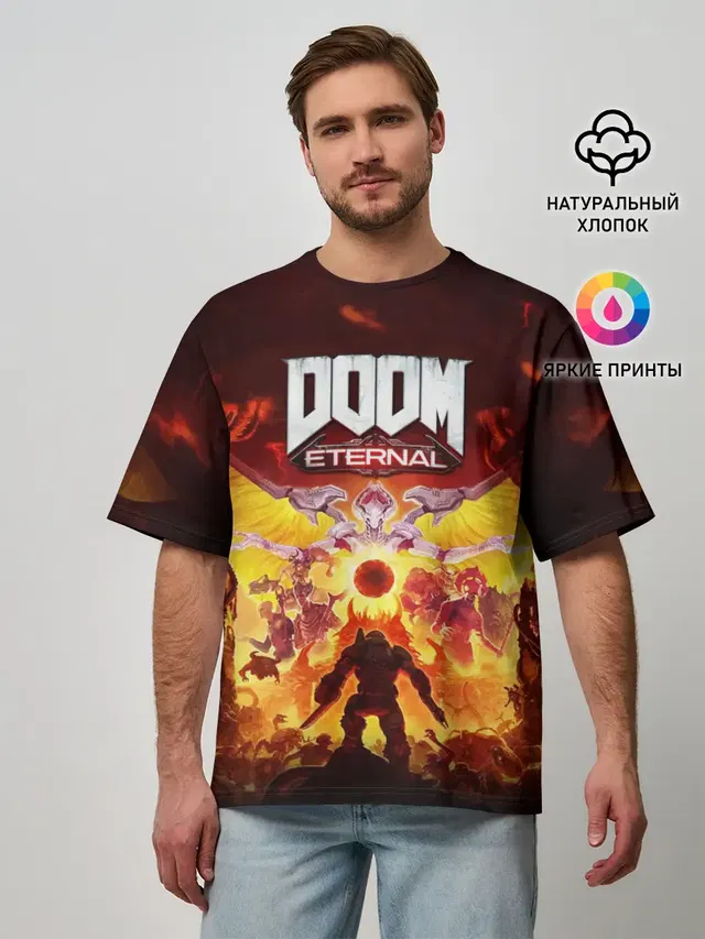 Мужская футболка оверсайз с принтом «Дум — DOOM Eternal»