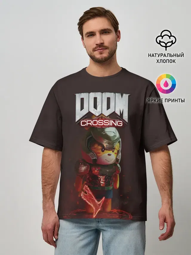 Мужская футболка оверсайз с принтом «Doom Crossing»
