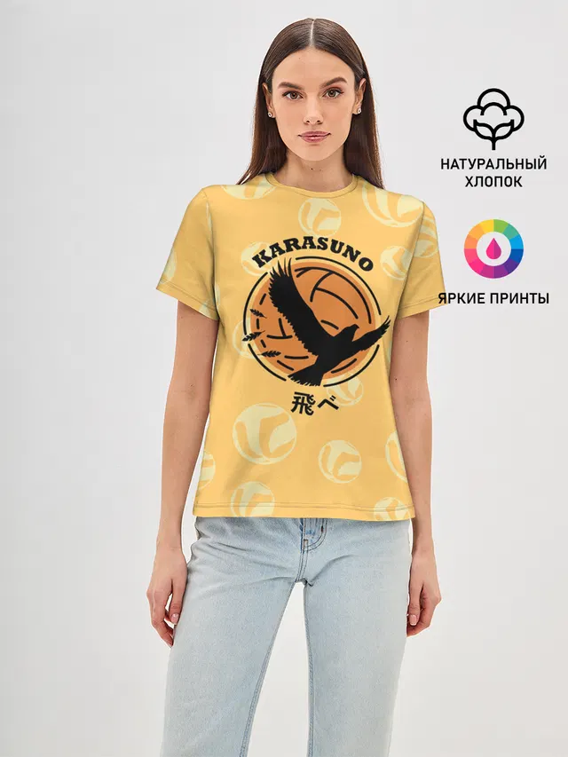 Женская базовая футболка с принтом «Хайкью — Старшая школа Карасуно Haikyu!»