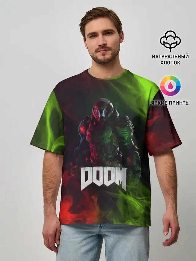 Мужская футболка оверсайз с принтом «Дум — Doomguy»