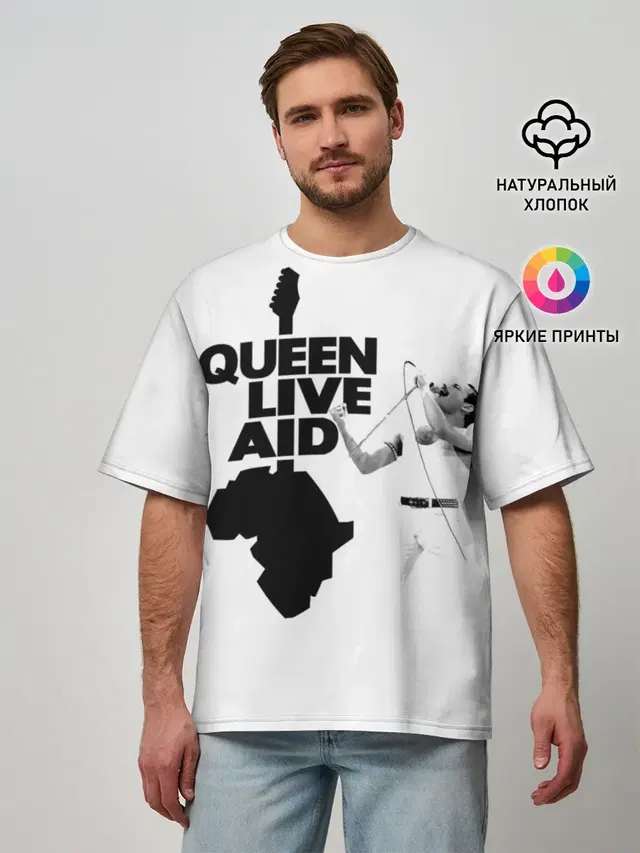Мужская футболка оверсайз с принтом «Queen LIVE AID»