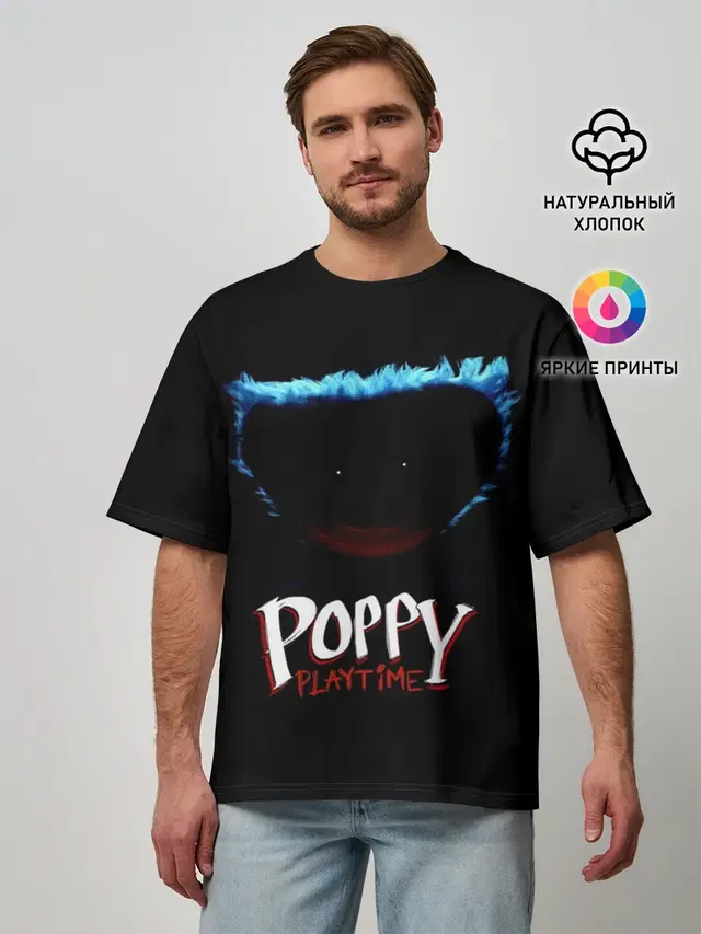 Мужская футболка оверсайз с принтом «Poppy Playtime — Huggy Wuggy»