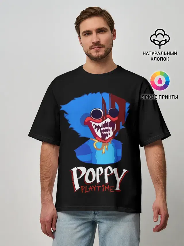 Мужская футболка оверсайз с принтом «Poppy Playtime — Poppy Playtime, Huggy Wuggy»