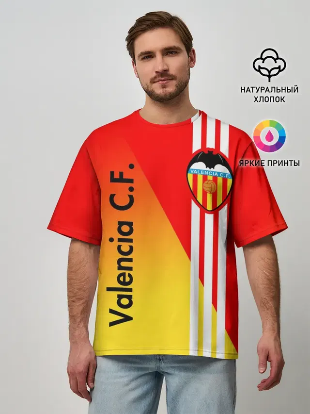 Мужская футболка оверсайз с принтом «Valencia — FC VALENCIA — ФК ВАЛЕНСИЯ»