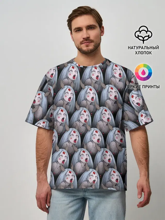 Мужская футболка оверсайз с принтом «Kaguya Ahegao»