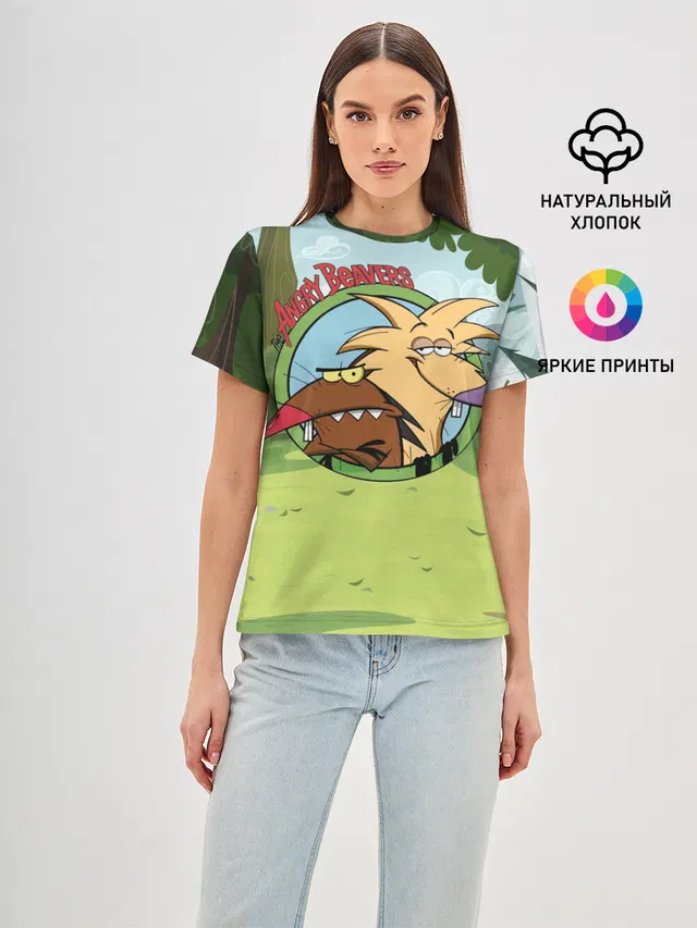 Женская базовая футболка с принтом «Крутые Бобры Angry Beavers — Angry Beavers»