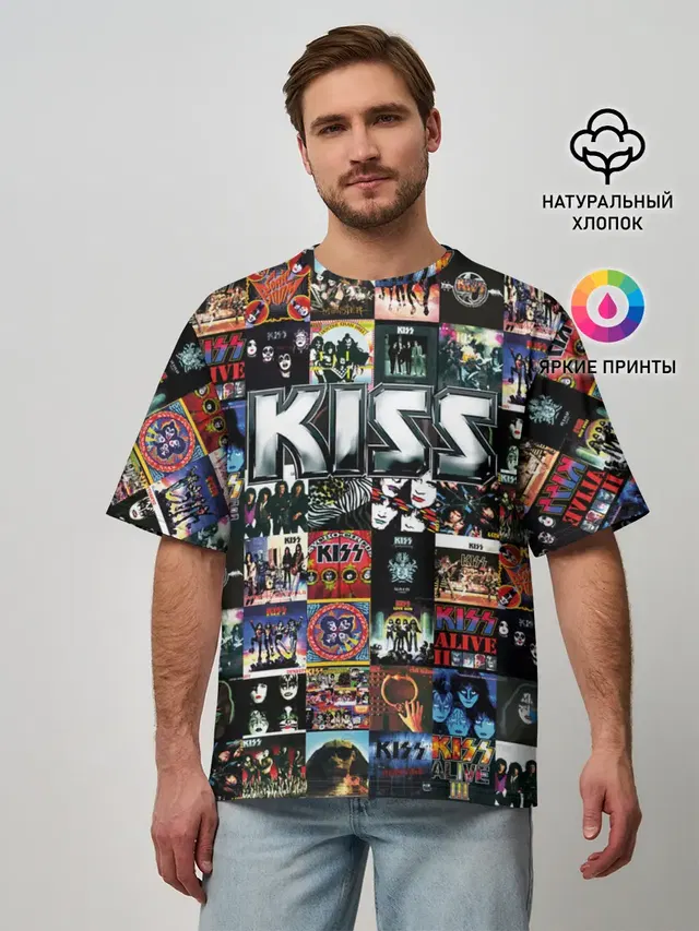 Мужская футболка оверсайз с принтом «Kiss»