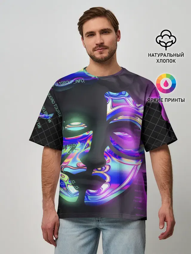 Мужская футболка оверсайз с принтом «Vaporwave — Chrome Effect»