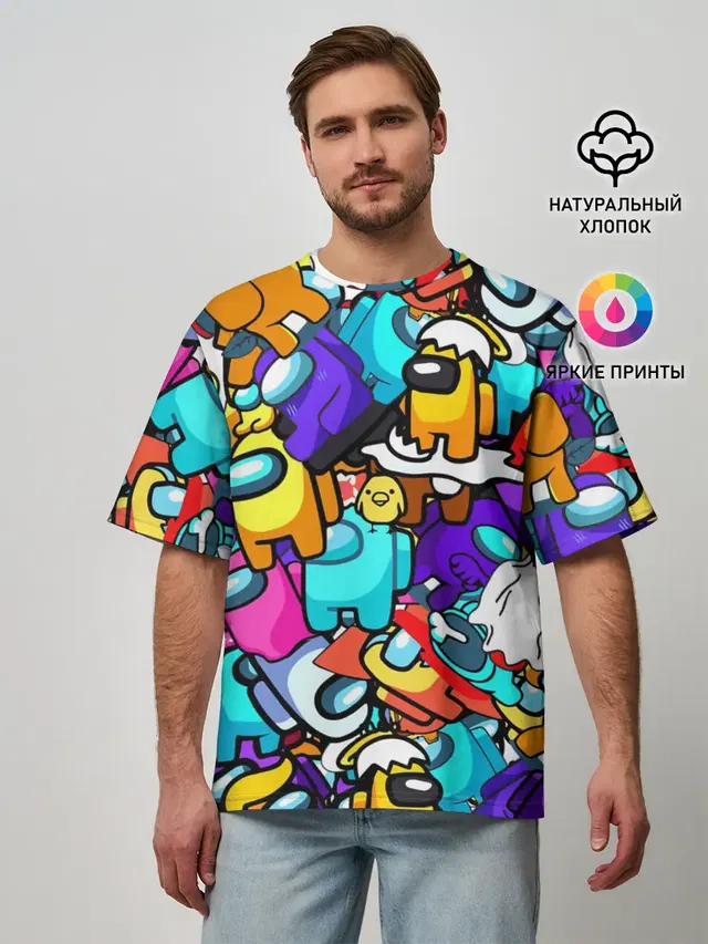 Мужская футболка оверсайз с принтом «Collage pattern»