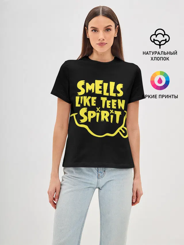 Женская базовая футболка с принтом «Smells like teen spirit»