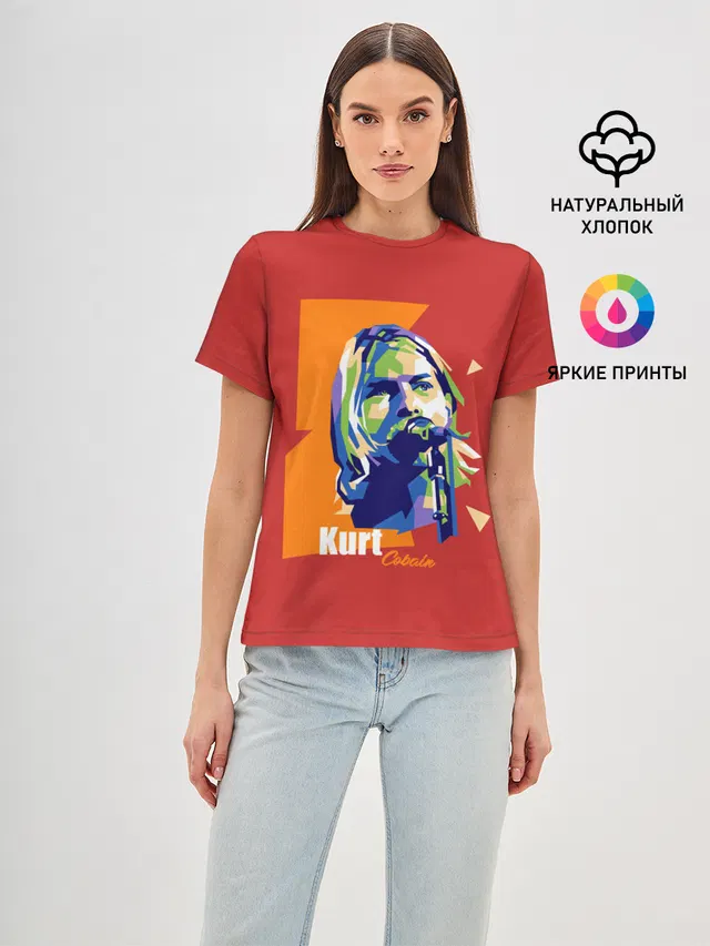 Женская базовая футболка с принтом «Kurt Cobain»