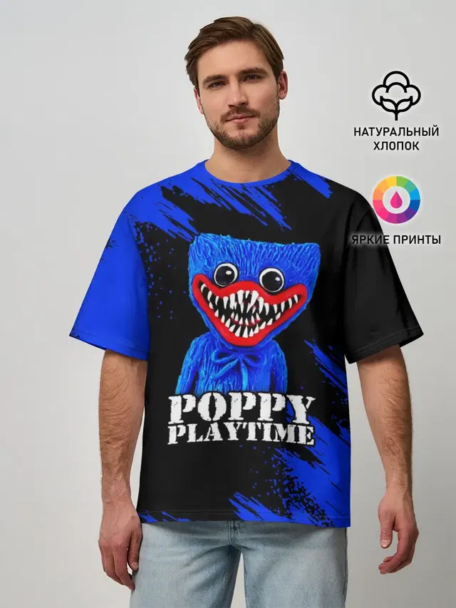 Мужская футболка оверсайз с принтом «Poppy Playtime — ХАГГИ ВАГГИ»