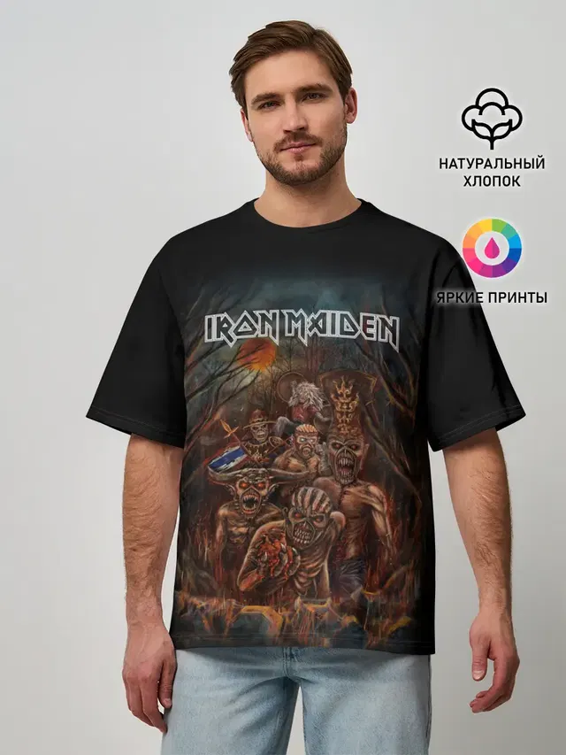 Мужская футболка оверсайз с принтом «Iron Maiden mascot — АЙРОН МЕЙДЕН»