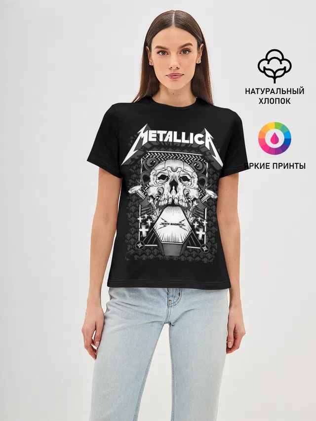 Женская базовая футболка с принтом «Metallica — Death magnetic»