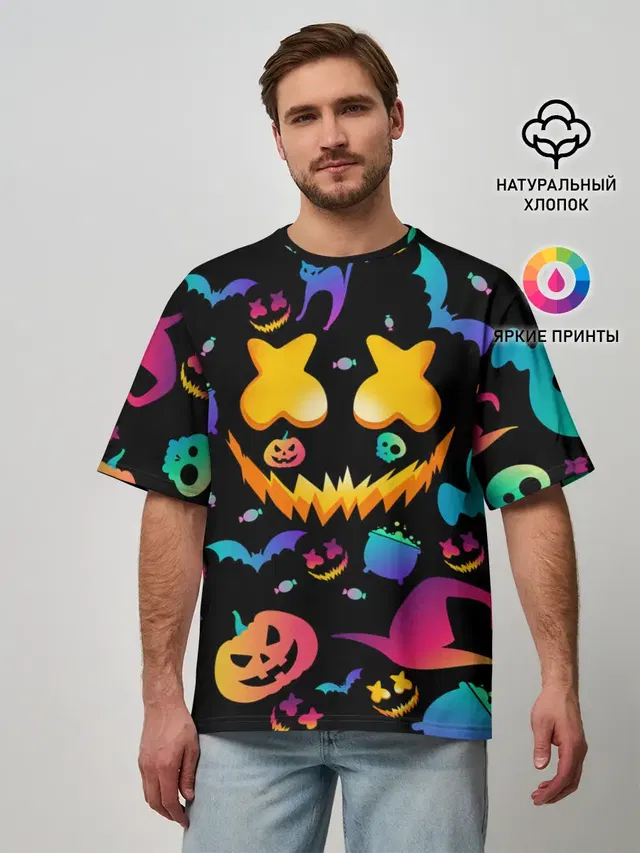 Мужская футболка оверсайз с принтом «Marshmello — MARSHMELLO HALLOWEEN»