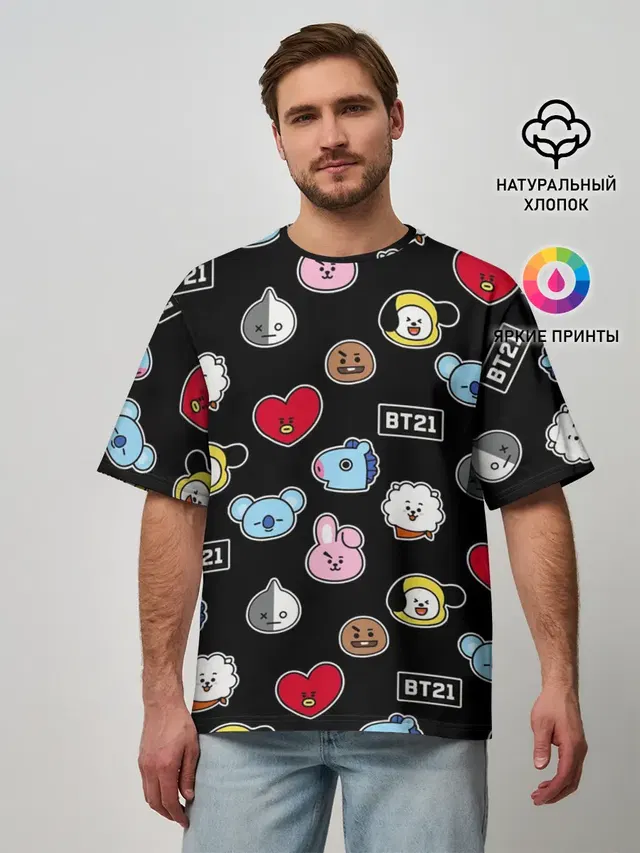 Мужская футболка оверсайз с принтом «BTS — BT21 | BTS | БТС | BANGTAN BOYS»