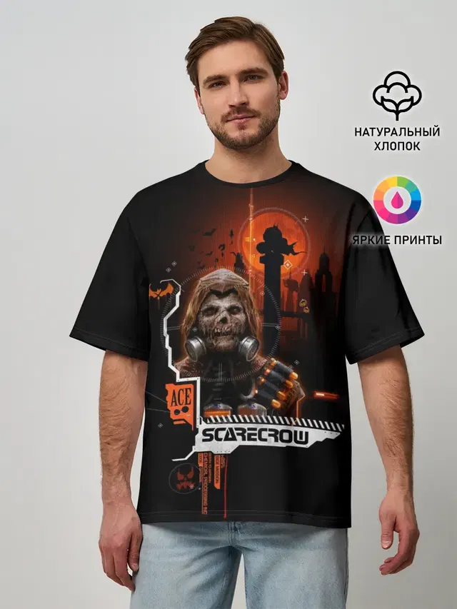 Мужская футболка оверсайз с принтом «Batman Arkham Knight — Scarecrow»