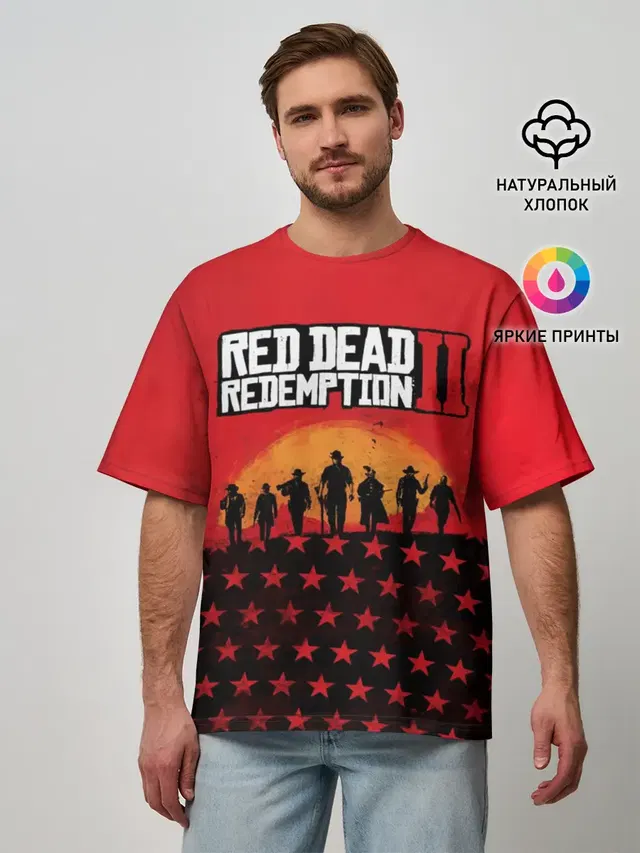 Мужская футболка оверсайз с принтом «Western — Red Dead Redemption 2»