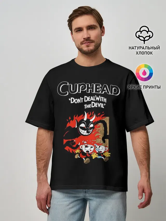Мужская футболка оверсайз с принтом «Cuphead (character)»