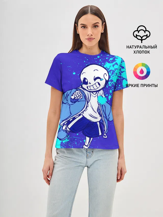 Женская базовая футболка с принтом «Skeleton — UNDERTALE SANS BLUE»