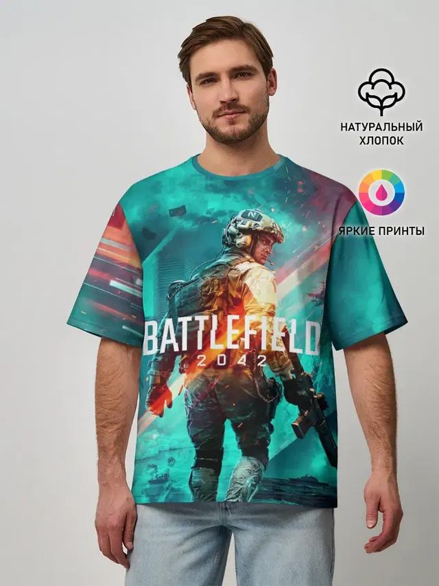 Мужская футболка оверсайз с принтом «BATTLEFIELD — Battlefield 2042»