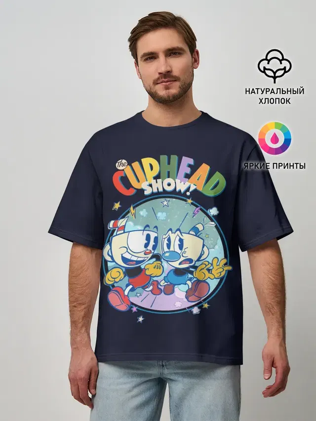Мужская футболка оверсайз с принтом «The Cuphead Show!»