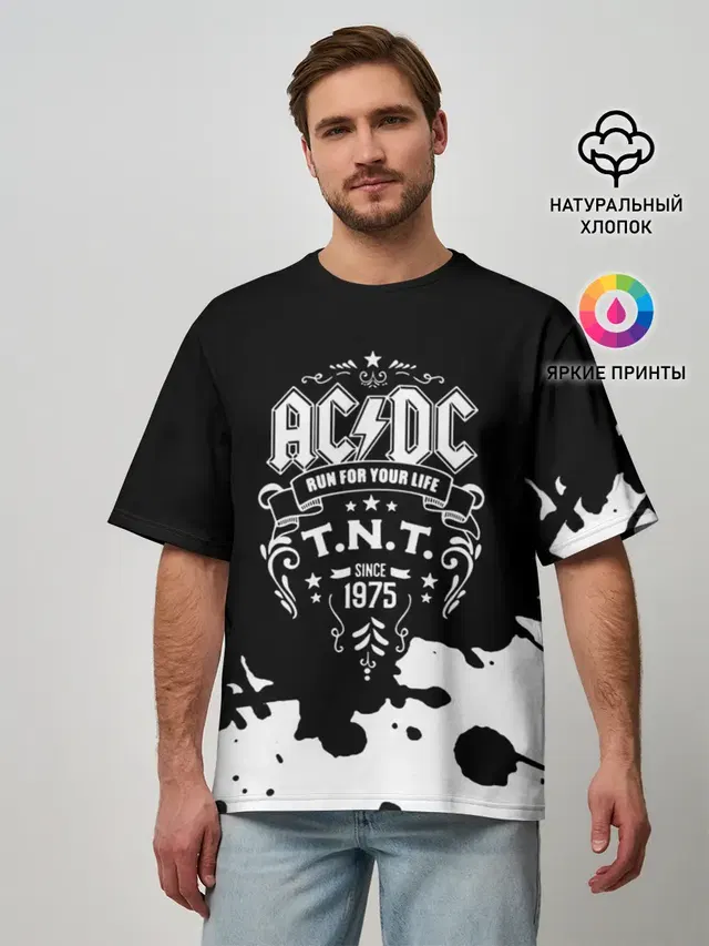 Мужская футболка оверсайз с принтом «1975 — AC/DC T.N.T.»