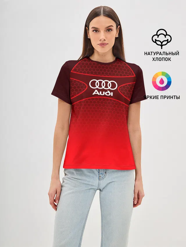 Женская базовая футболка с принтом «Audi — AUDI красная сетка»