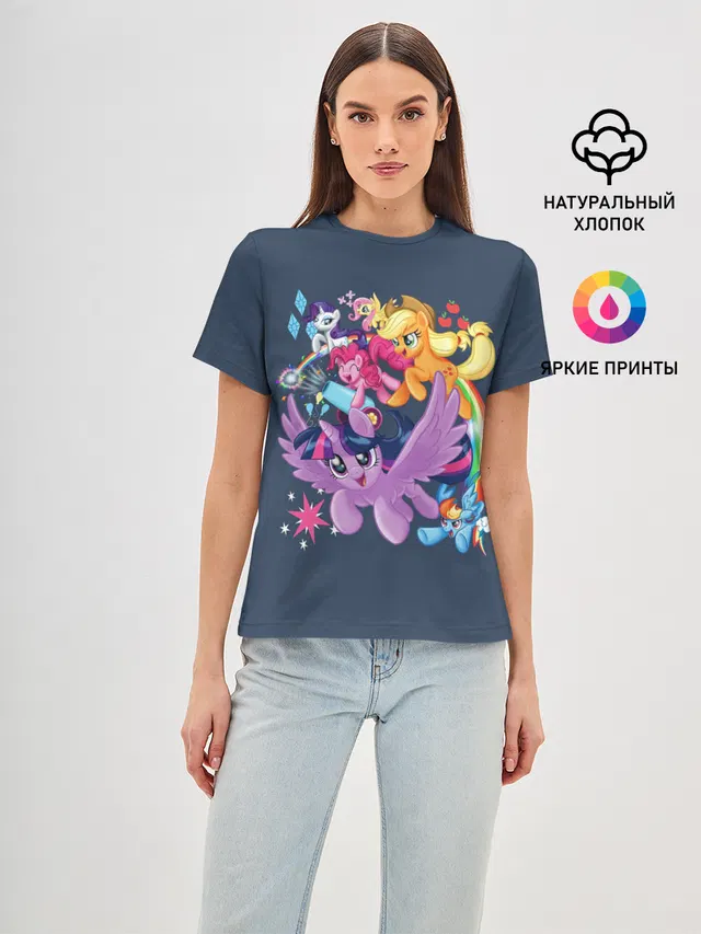 Женская базовая футболка с принтом «My Little Pony — Пони тим»