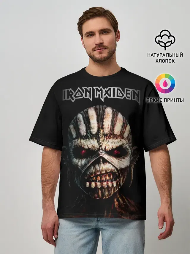 Мужская футболка оверсайз с принтом «Iron Maiden — Iron Maden. The Book of Souls»