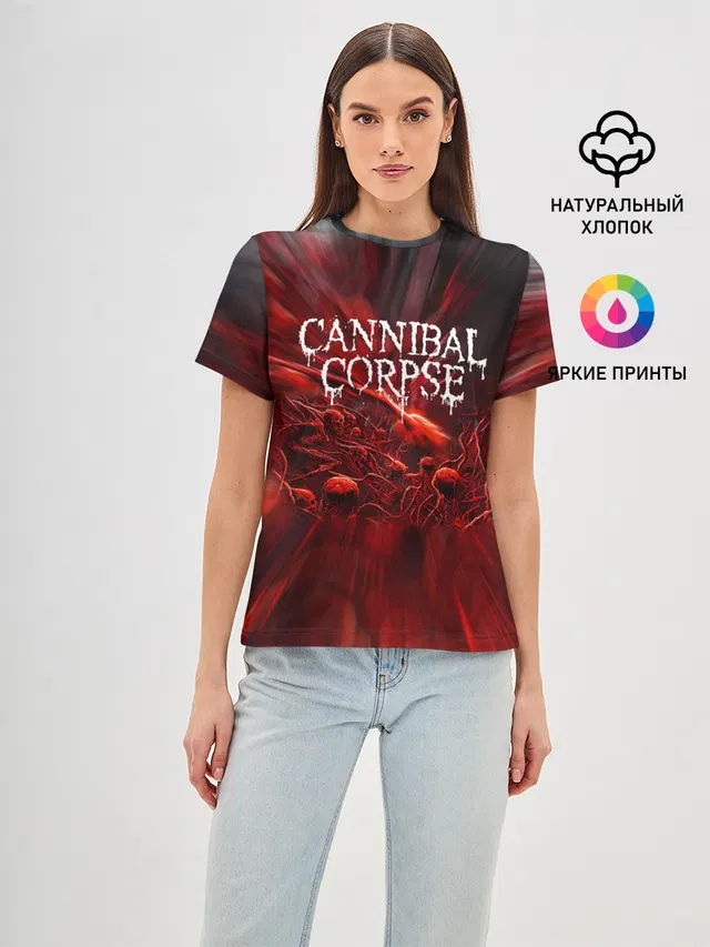 Женская базовая футболка с принтом «Skeleton — Blood Cannibal Corpse — Труп Каннибала»