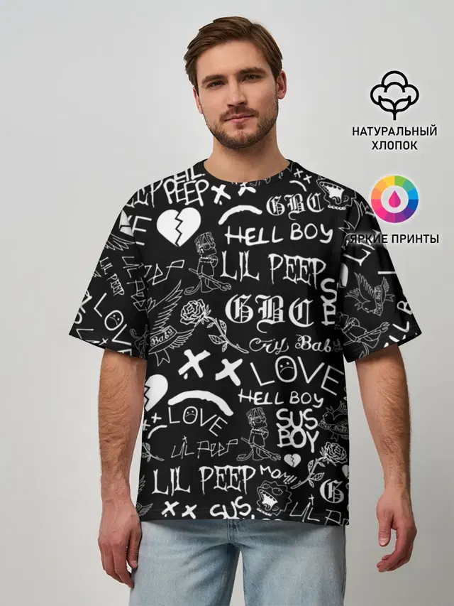 Мужская футболка оверсайз с принтом «Lil Peep — LIL PEEP LOGOBOMBING — ЛИЛ ПИП»