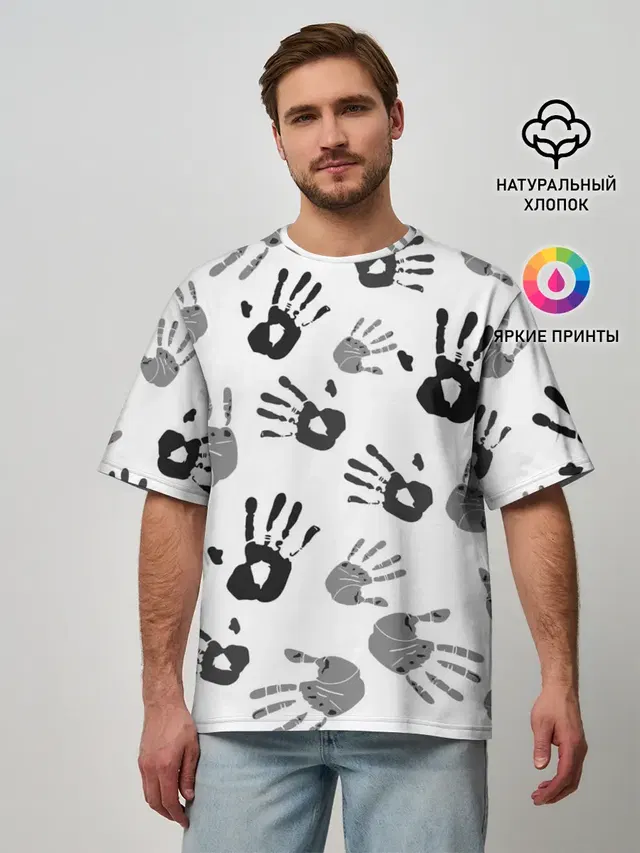 Мужская футболка оверсайз с принтом «Hands»