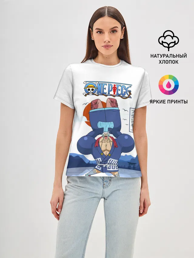 Женская базовая футболка с принтом «Ван Пис — Фрэнки One Piece. Большой куш»
