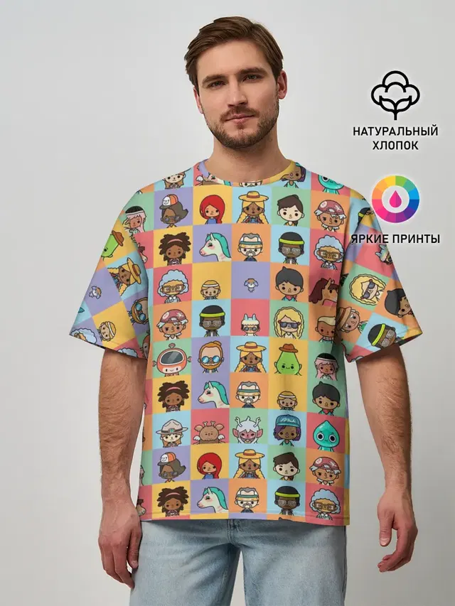 Мужская футболка оверсайз с принтом «Toca Boca — Toca Life Worl»