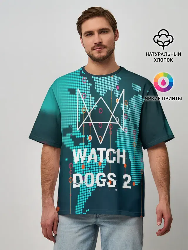 Мужская футболка оверсайз с принтом «DedSec — Watch Dogs 2 NETWORK HACK»
