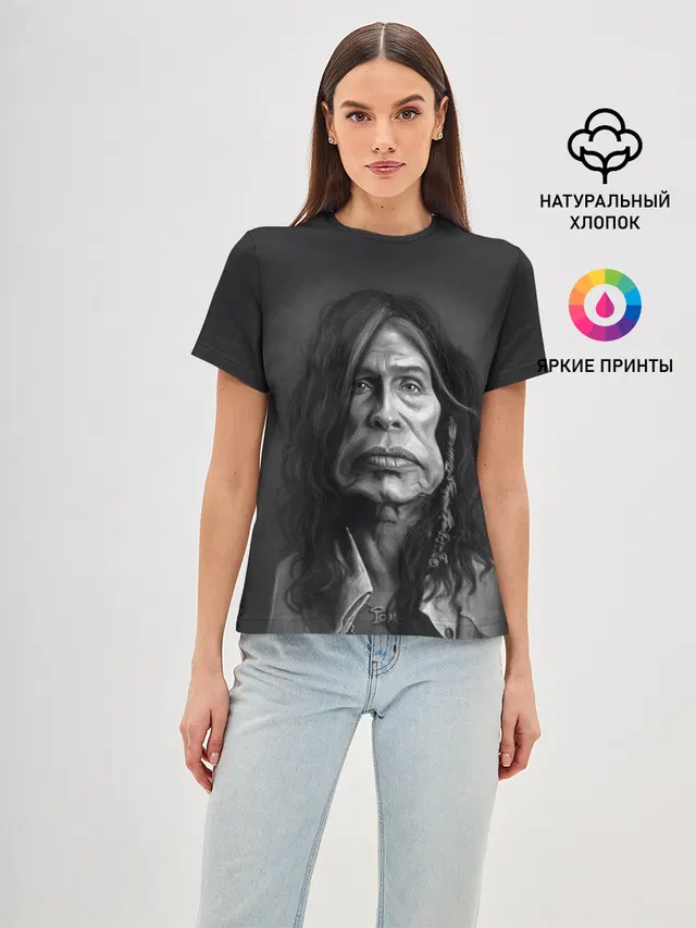 Женская базовая футболка с принтом «Steven Tyler AEROSMITH»