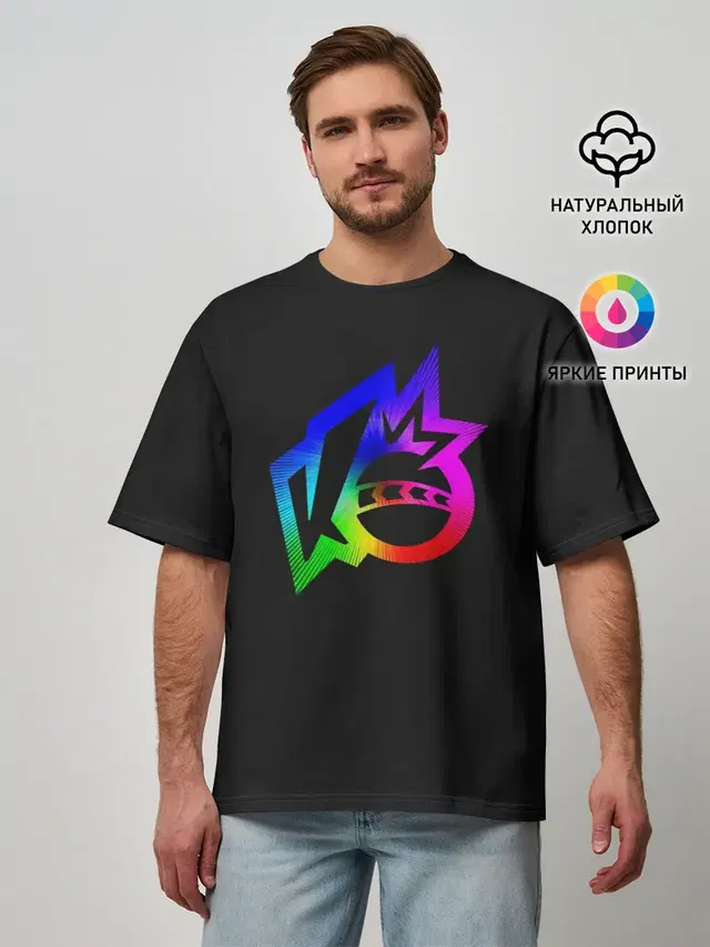 Мужская футболка оверсайз с принтом «The knockout city — Knockout city. Rainbow logo»