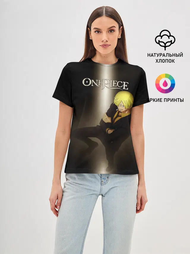 Женская базовая футболка с принтом «Ван Пис — Винсмок Санджи — One Piece. Большой куш»
