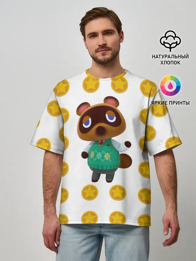 Мужская футболка оверсайз с принтом «Animal crossing - Nook»