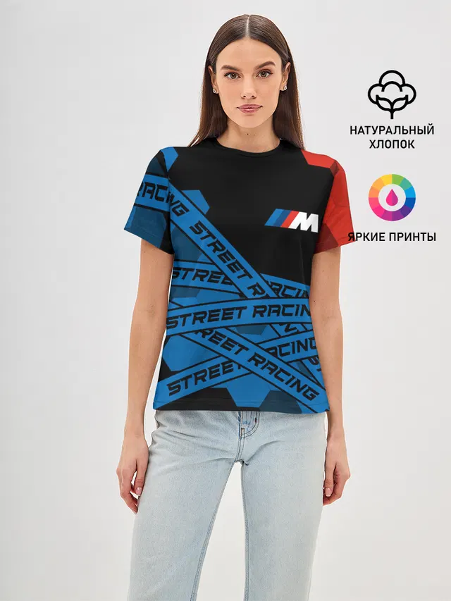 Женская базовая футболка с принтом «BMW — BMW - Racing»
