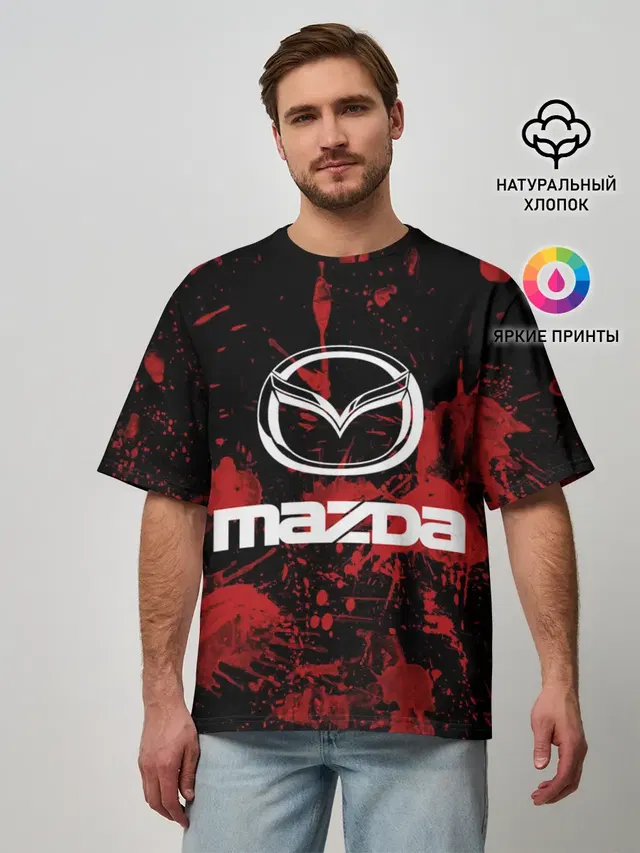 Мужская футболка оверсайз с принтом «Mazda»