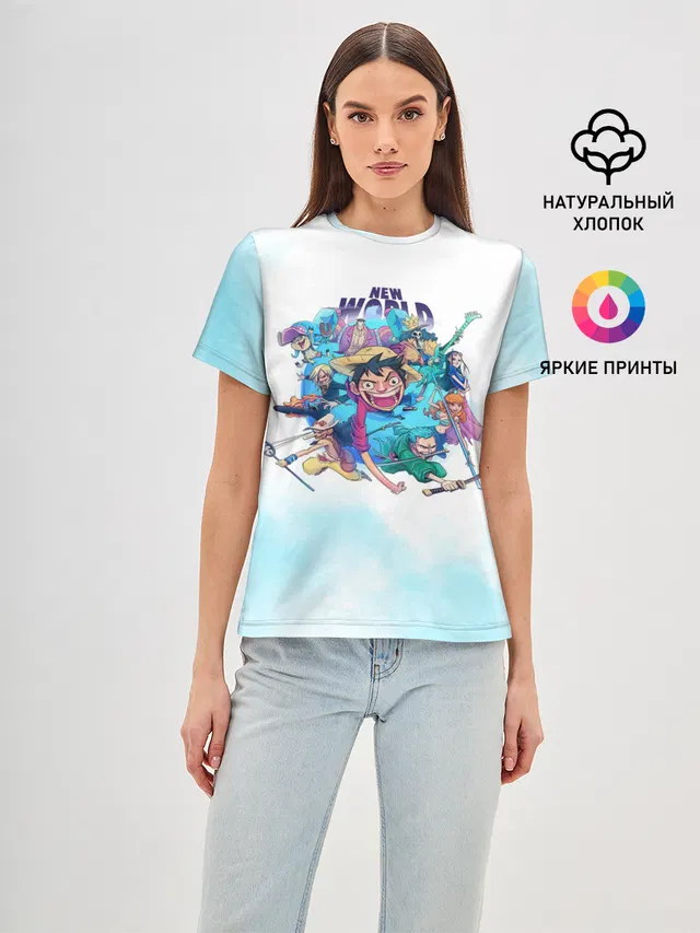 Женская базовая футболка с принтом «Ван Пис — Новый Мир — One Piece. Большой куш»