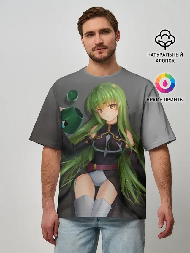 Мужская футболка оверсайз с принтом «Code Geass — Code Geass art gray»